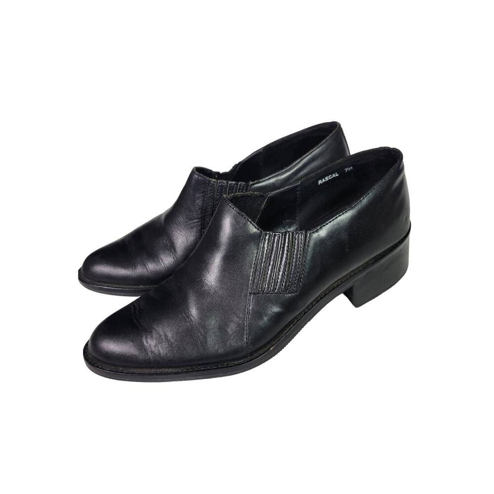 Nicole Oxford Flats Black Leather Cowboy Western Almond Toe Shoe Shooties Size 7